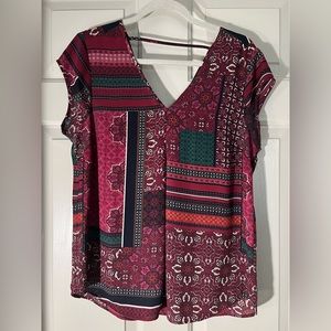 DR2 Women’s Burgundy Boho Print Blouse - Medium